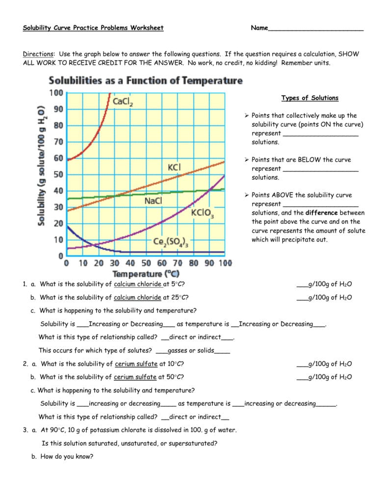 Solubility Curve Practice Problems Worksheet 1 Answers ...