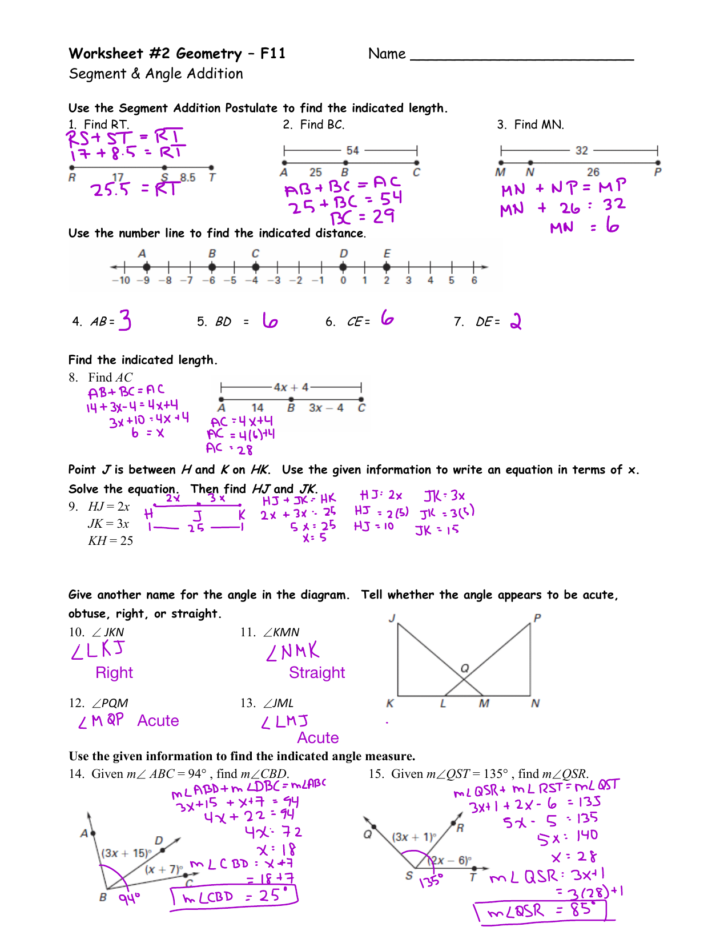 Geometry Segment And Angle Addition Worksheet