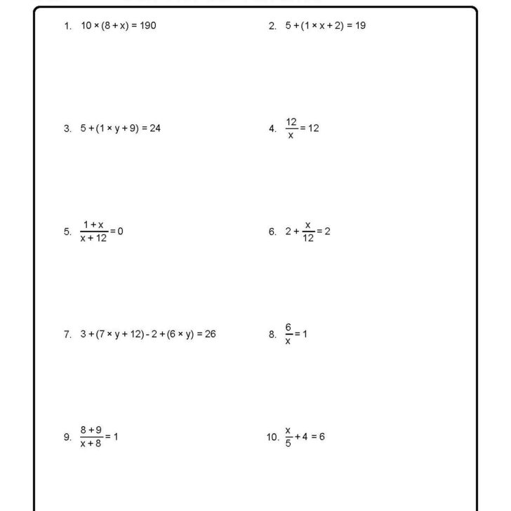Solving For A Variable Worksheet