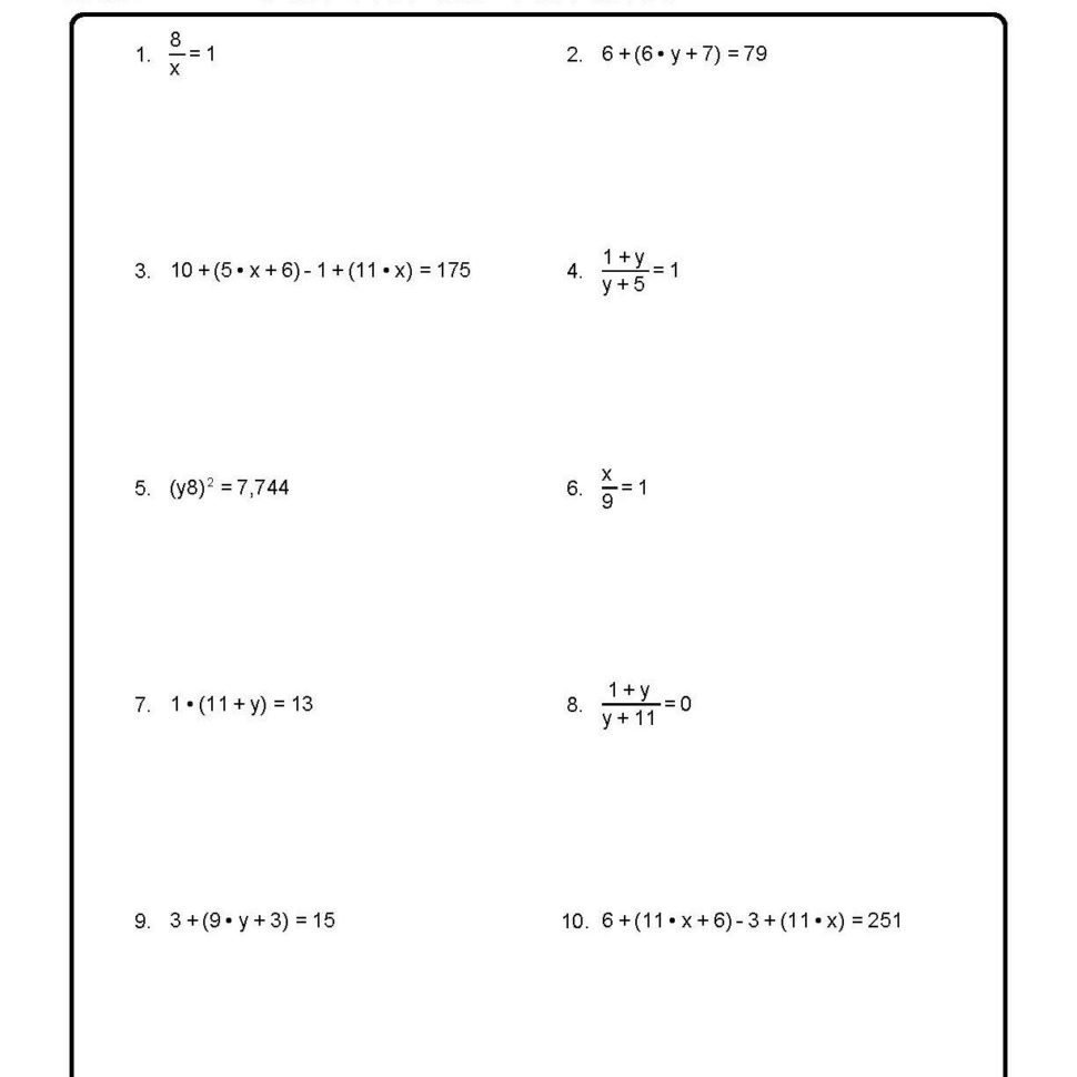 Solve For The Variables Worksheet 1 Of 10 Solve For The Variables Worksheet 1 Of 10