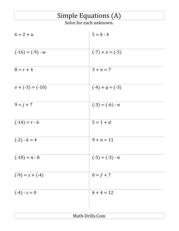 Solve One Step Equations With Smaller Values Old