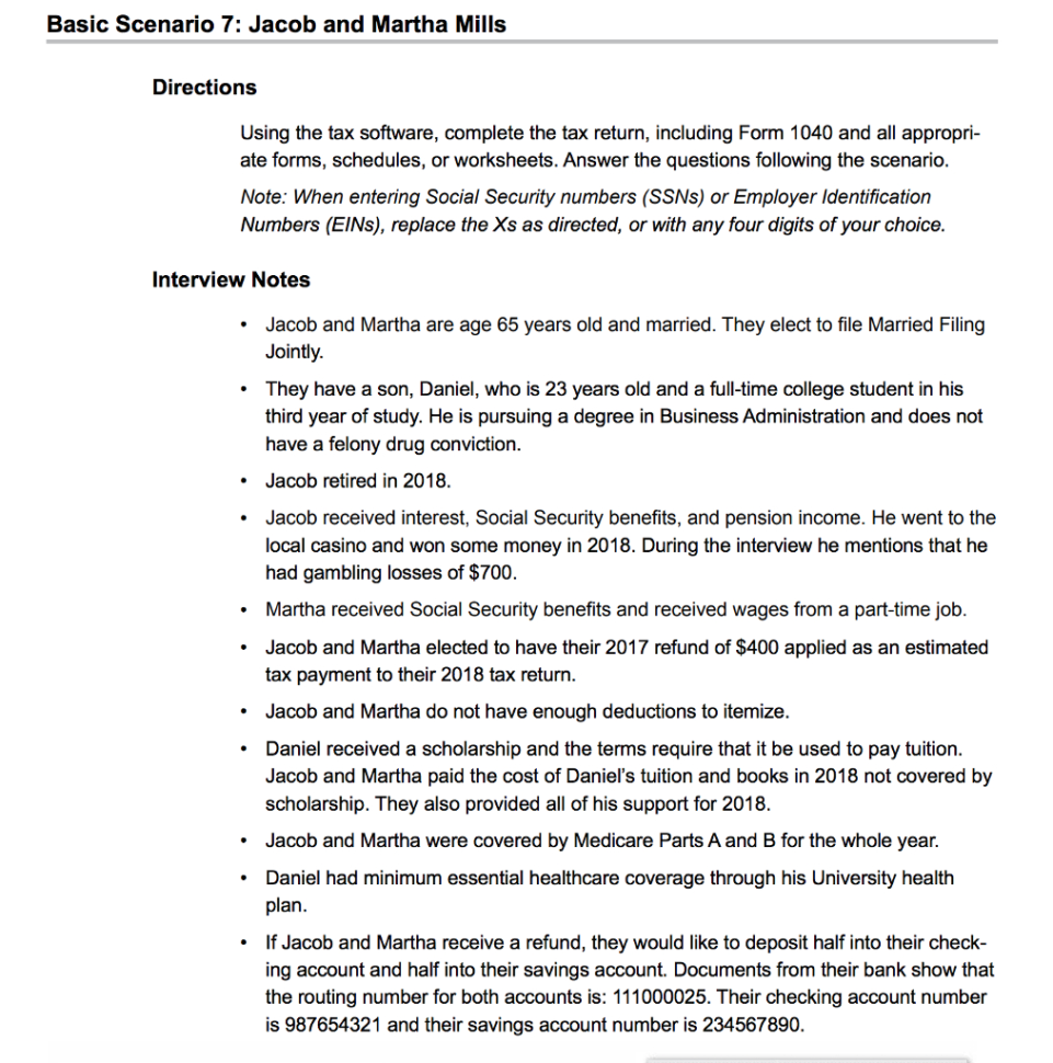 Solved Basic Scenario 7 Jacob And Martha Mills Direction