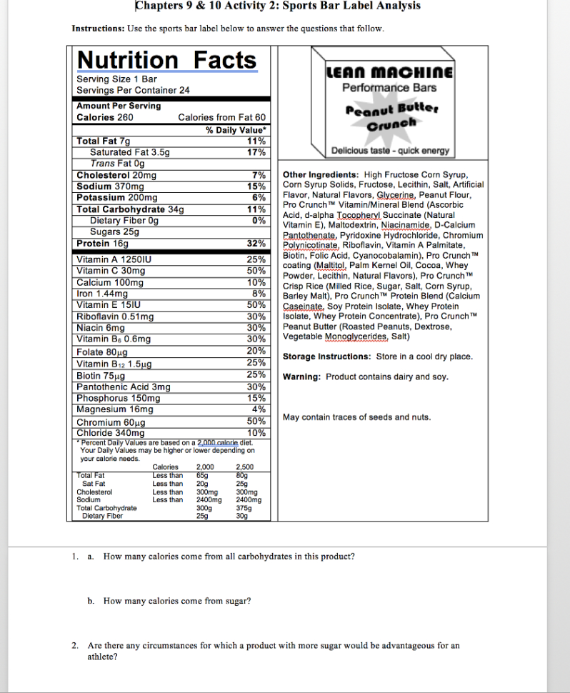 Solved Chapters 9  10 Activity 2 Sports Bar Label Analy