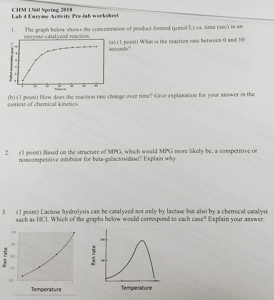Solved Chm 1360 Spring 2018 Lab 4 Enzyme Activity Prelab