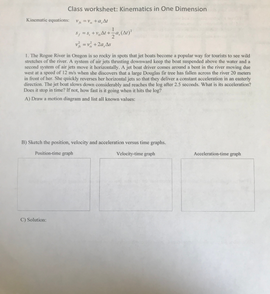 Solved Class Worksheet Kinematics In One Dimension Kinem