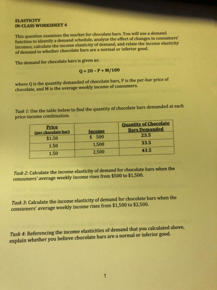 Solved Elasticity Inclass Worksheet 4 This Question Exam