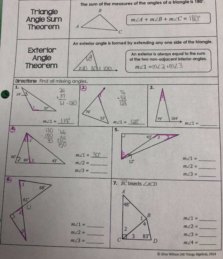 Angle Sum Worksheet 4247