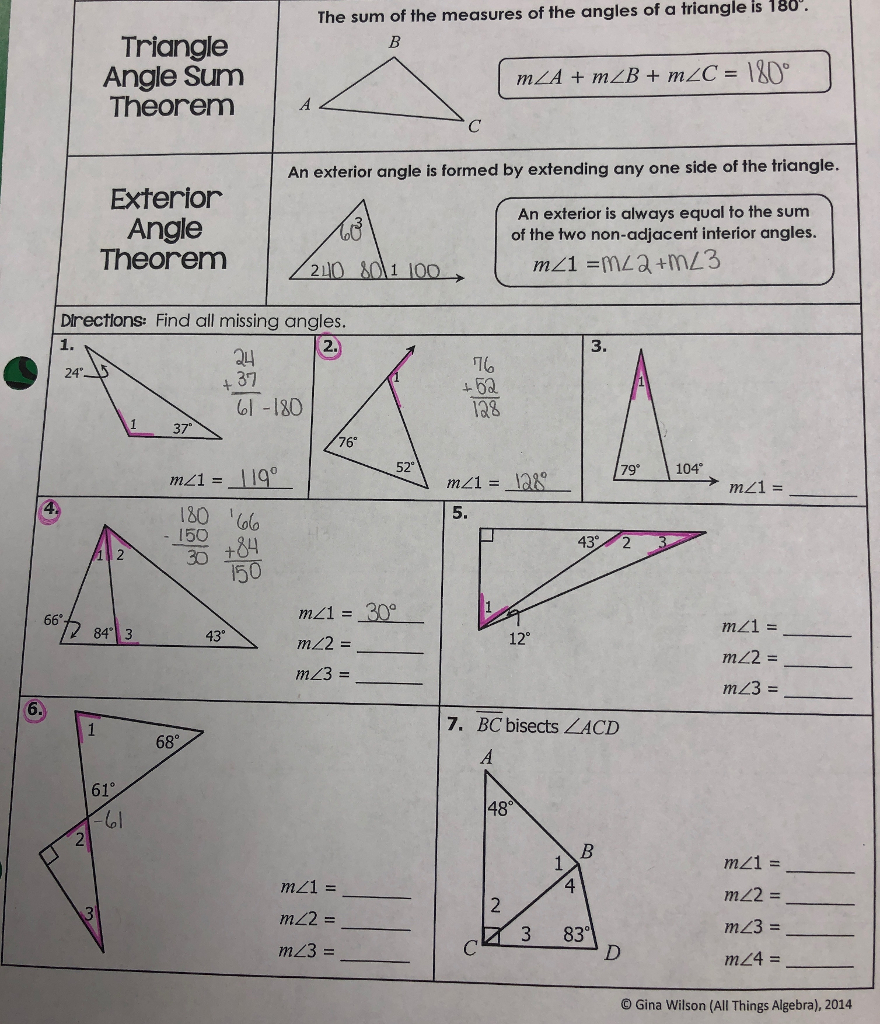Solved Exterior Angle Theorem And Triangle Sum Theorem Pl