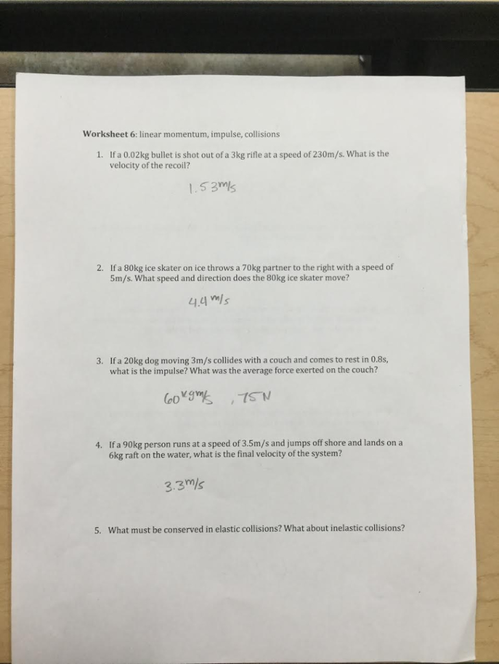 Solved Linear Momentum Collision And Impulse Please Ex