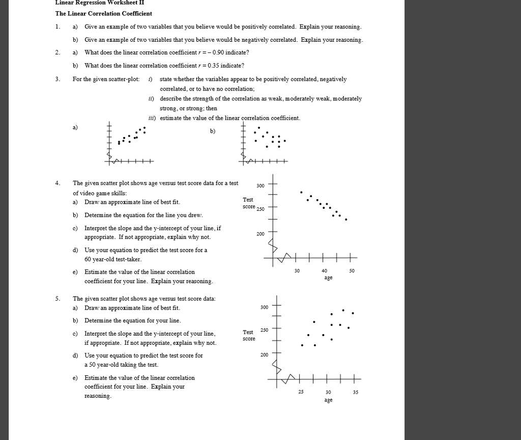 Solved Linear Regression Worksheet 11 The Linear Correlat