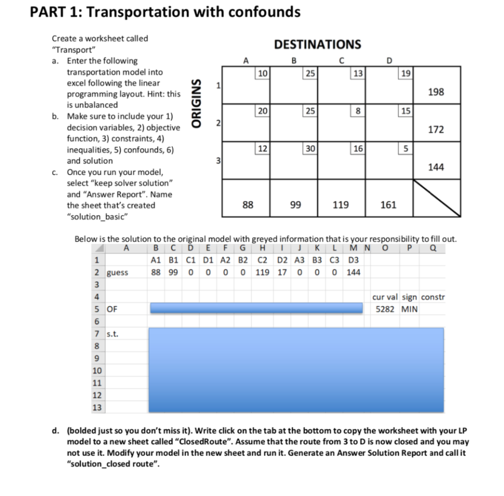 Solved Part 1 Transportation With Confounds Destinations