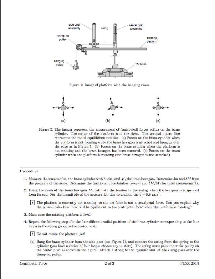Solved Phsx 206N College Physics I Laboratory Centripetal