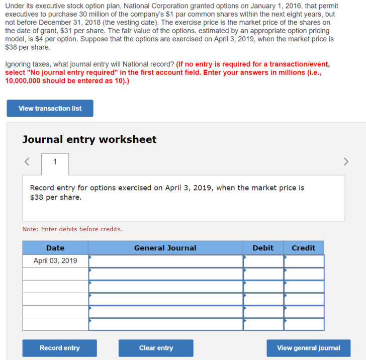 Stock Options Worksheet