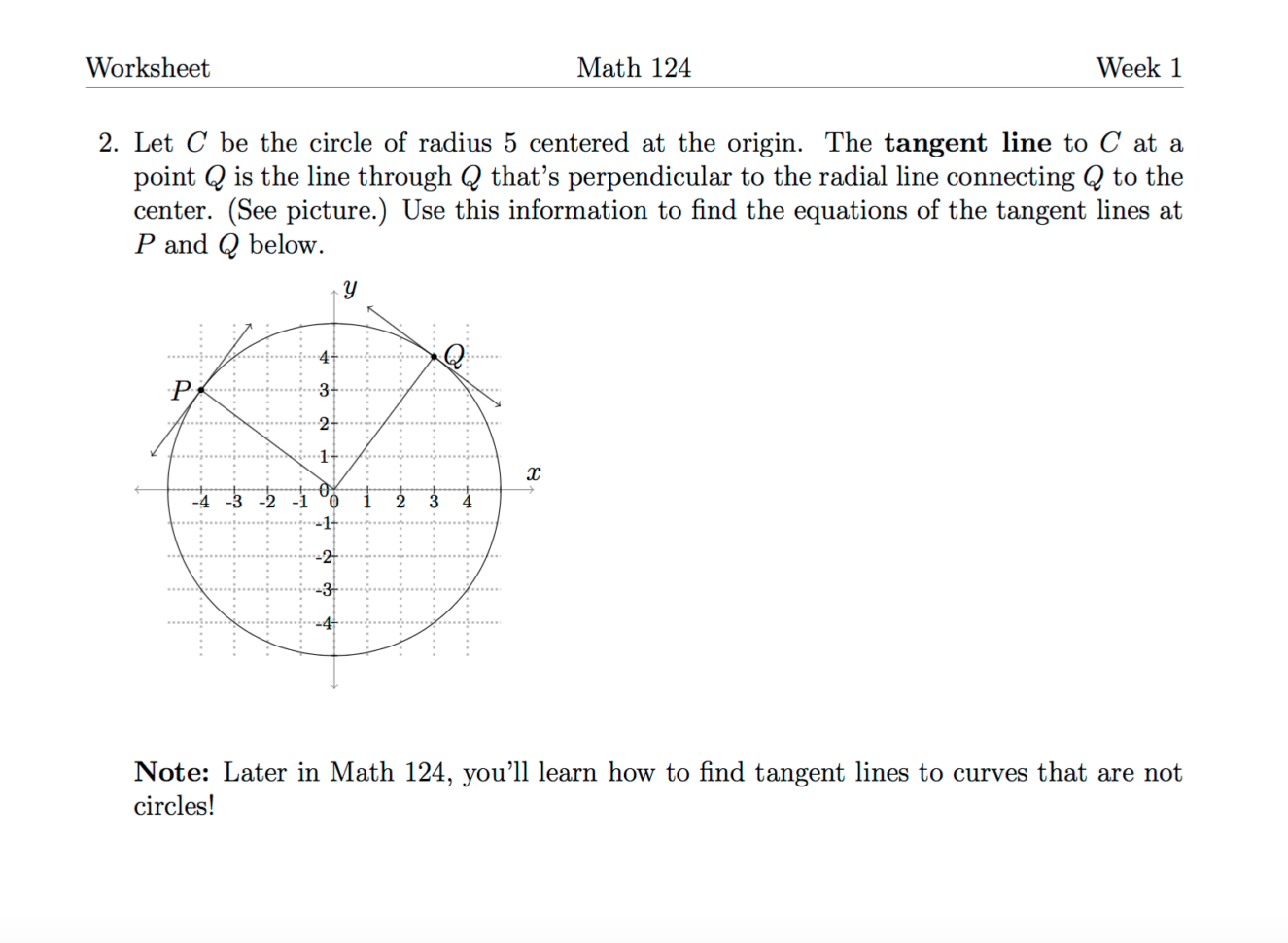 Solved Worksheet Math 124 Week 1 2 Let C Be The Circle O