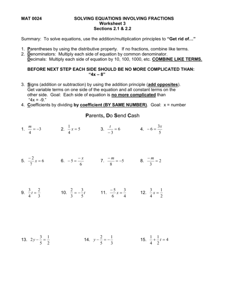 Solving Equations Involving Fractions