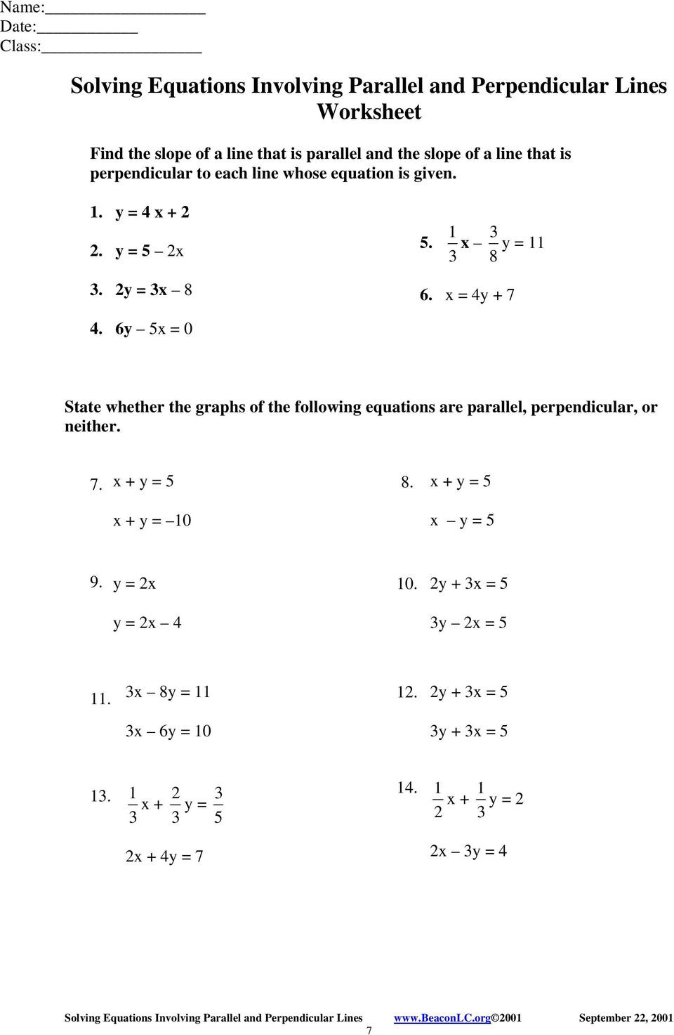 algebra 1 5.6 homework parallel and perpendicular worksheet answers