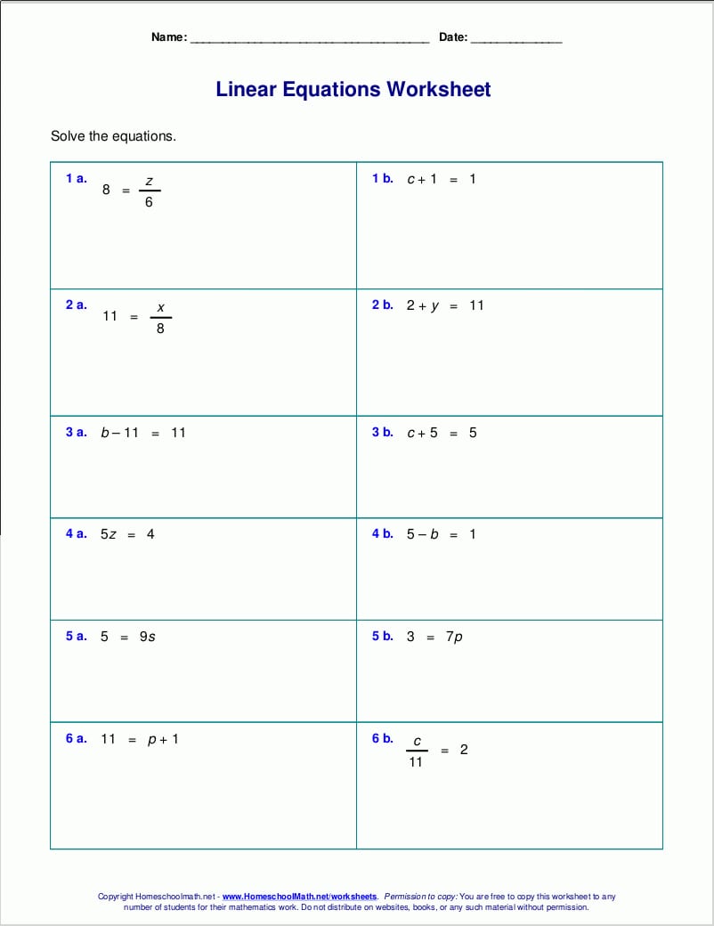 Solving Equations Practice Worksheet  Example Worksheet Solving