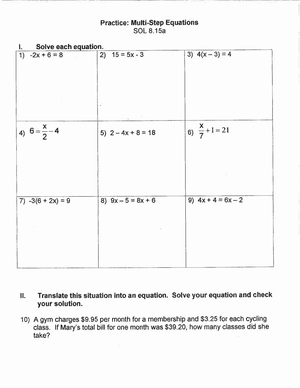 Solving Equations With Variables On Both Sides With