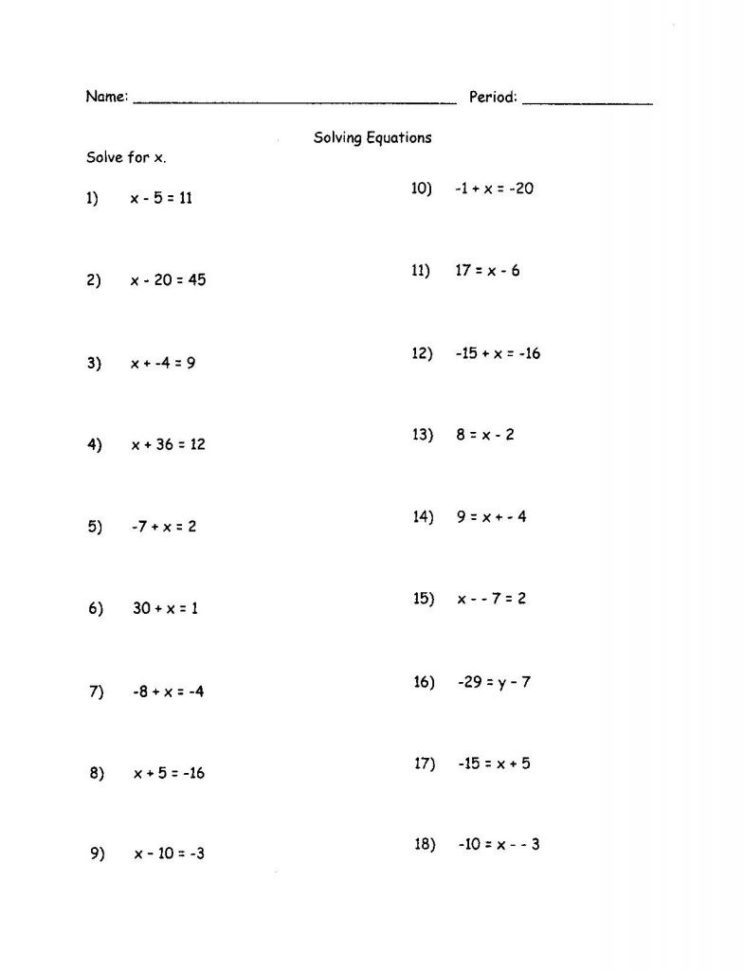 Multiplication Variable Worksheet With Answers