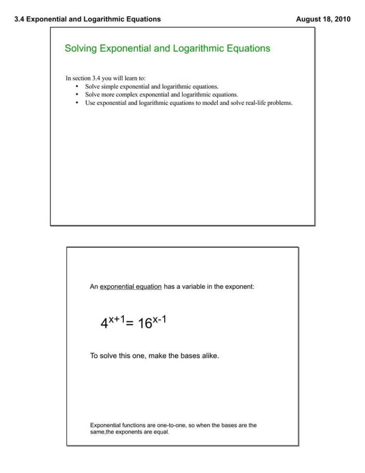 Solving Exponential Equations With Logarithms Worksheet