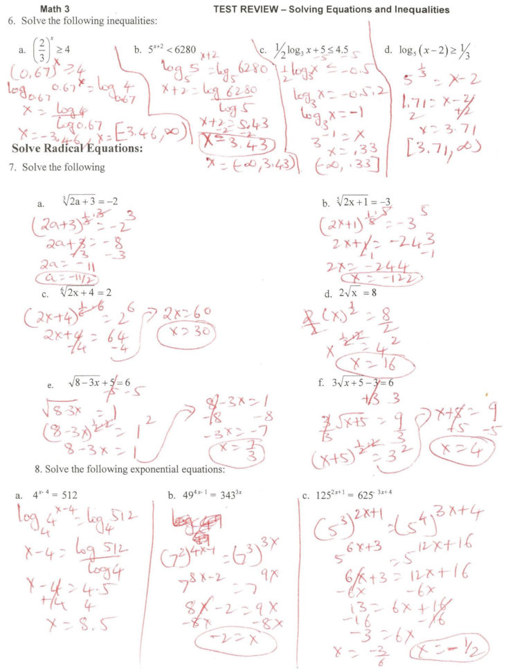 Solving Exponential Equations Worksheet With Answers