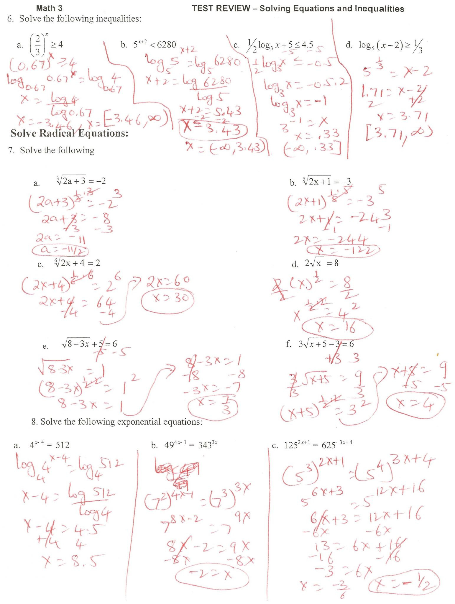 Solving Exponential Equations Worksheet With Answers