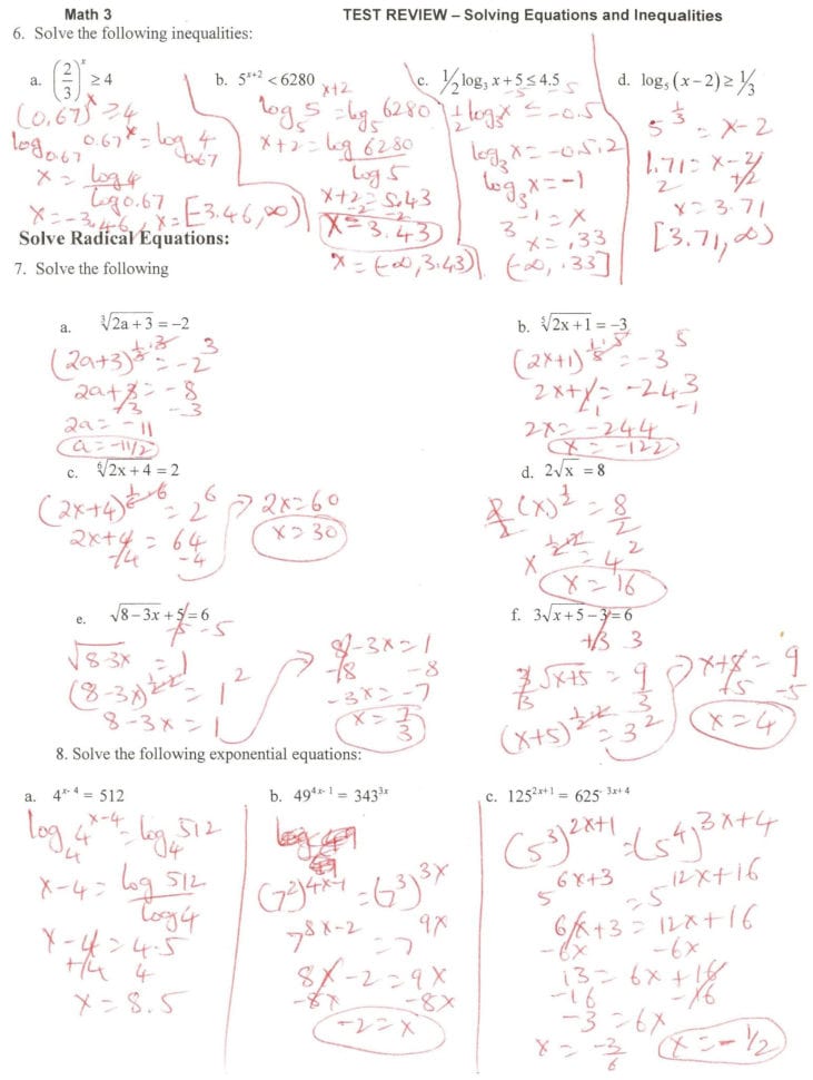 Solving Exponential Equations Worksheet With Answers