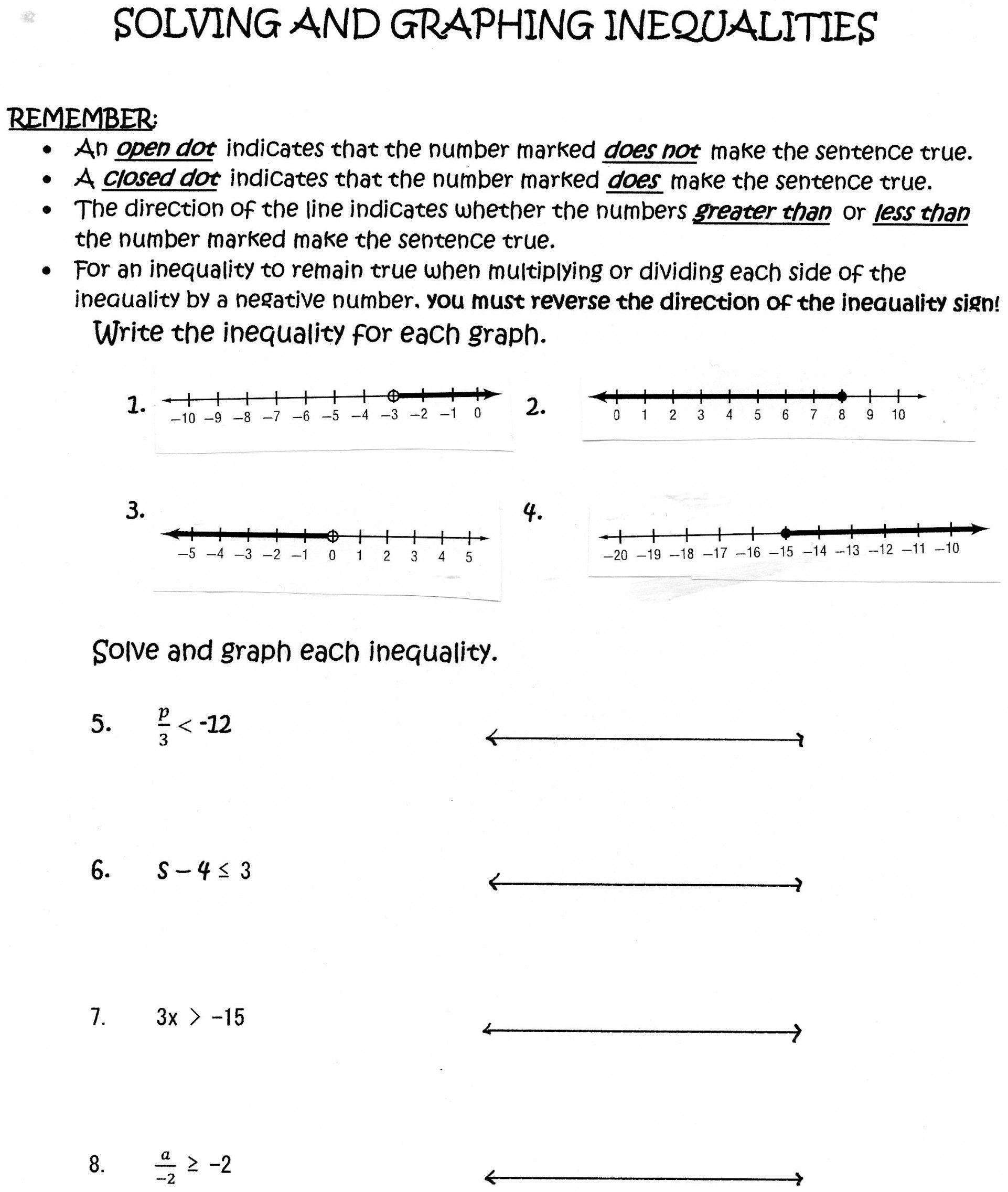 Solving Inequalities Worksheet  Worksheet Idea