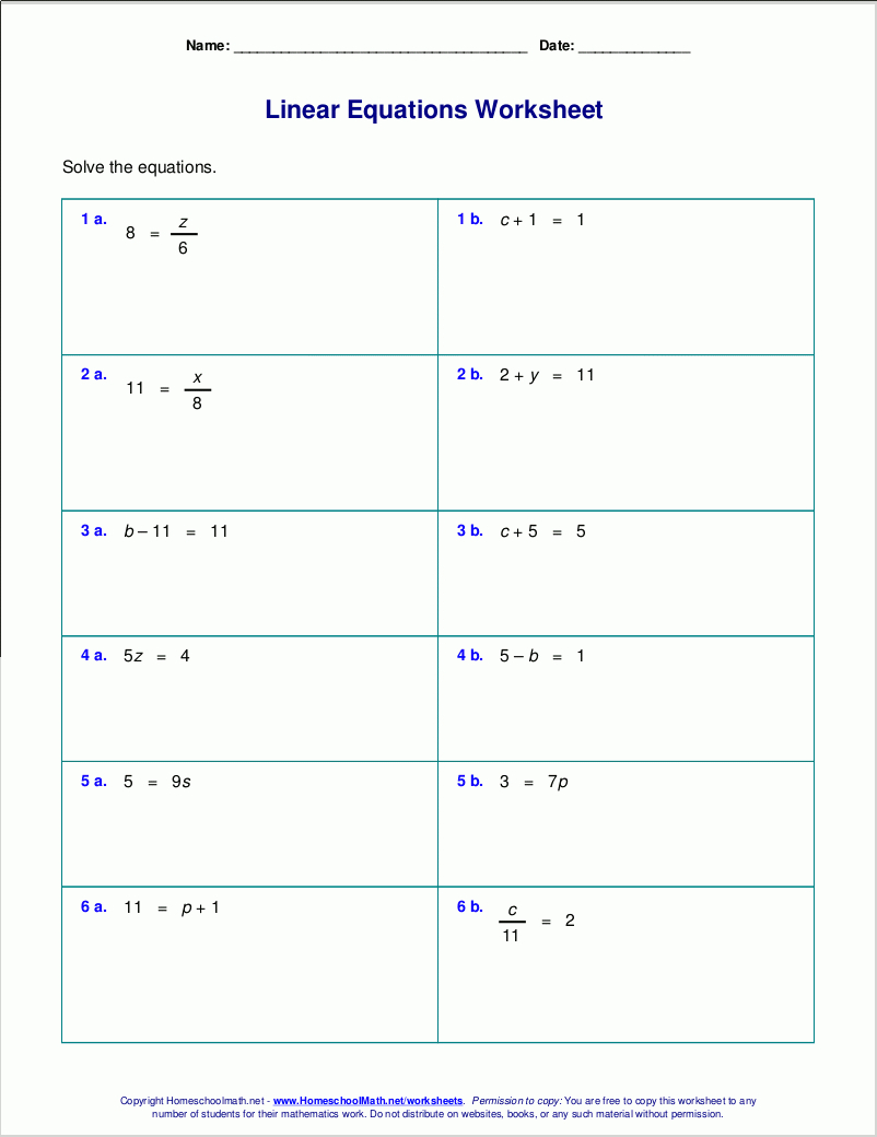 Solving Linear Equations And Inequalities Worksheet Pdf  Example