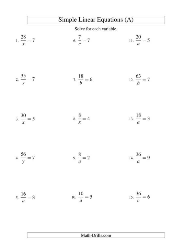 Solve For X Problems Worksheet