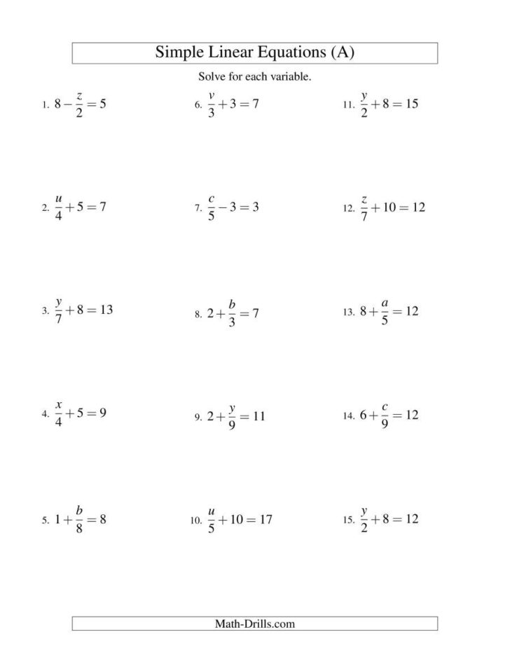 Solving Algebraic Equations Worksheets — db-excel.com