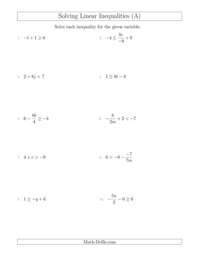 Solving Linear Inequalities Mixed Questions A Solving Linear Inequalities Mixed Questions A