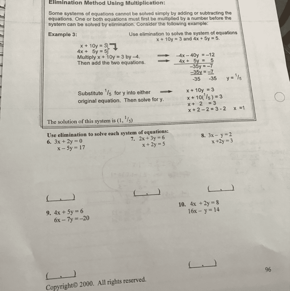 Solving Linear Systems Of Equations Addition Elimination
