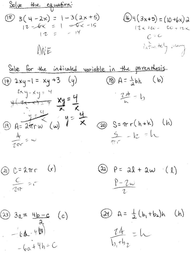 Solving Literal Equations Worksheets Math Solve Worksheet
