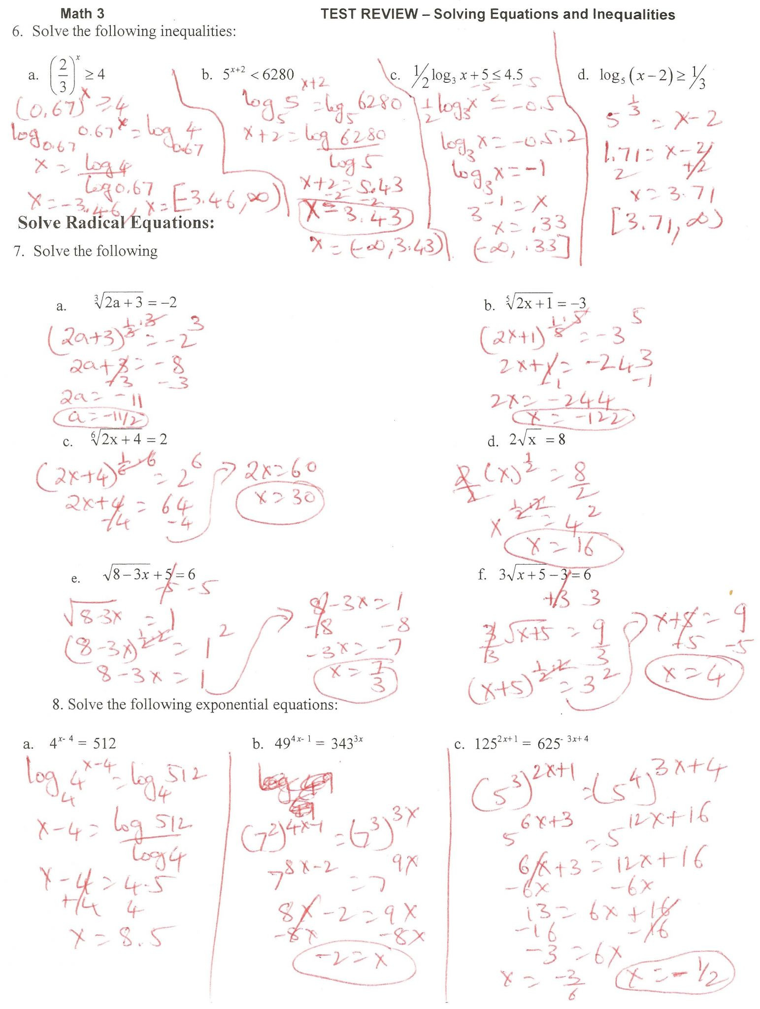 Solving Log Equations Worksheet Key