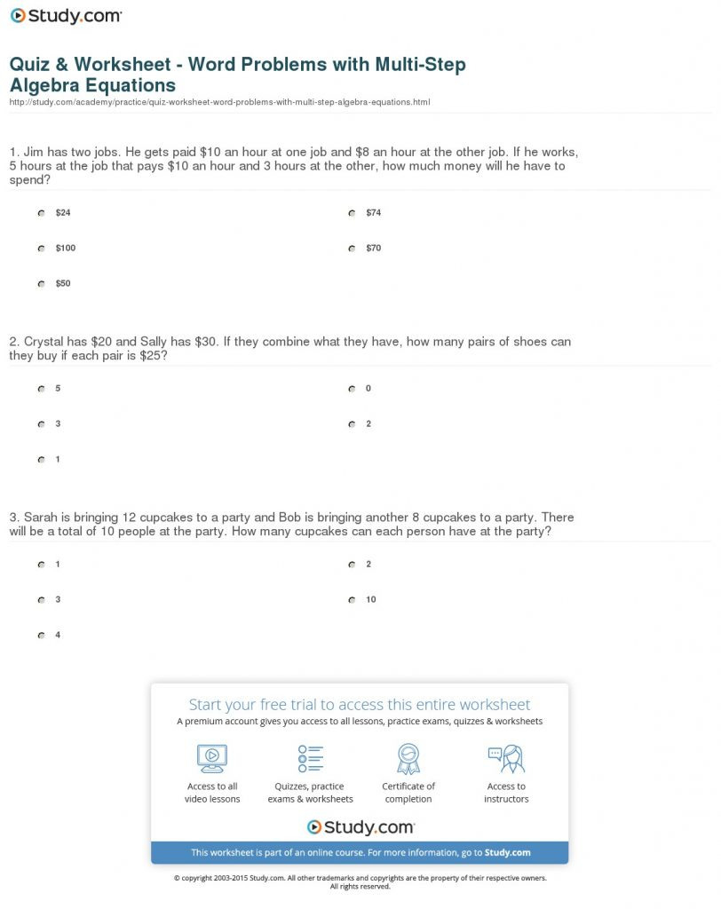 Solving Multi Step Equations Worksheet Answers Algebra 1