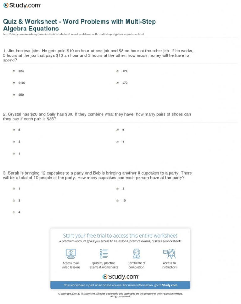 Solving Multi Step Equations Worksheet Answers Algebra 1