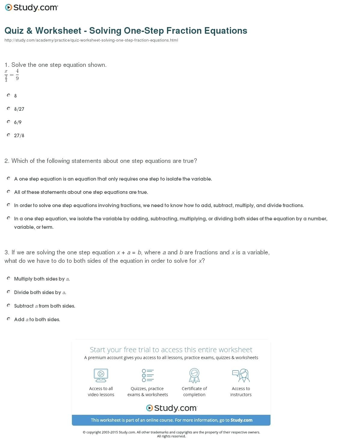 Solving One Step Equations Math Print How To Solve One Step