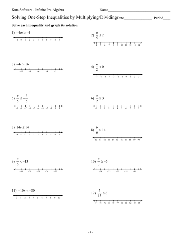 Solving One Step Inequalities Worksheet  Netvs