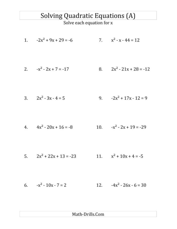 Solving Quadratic Equations For X With 'a' Coefficients