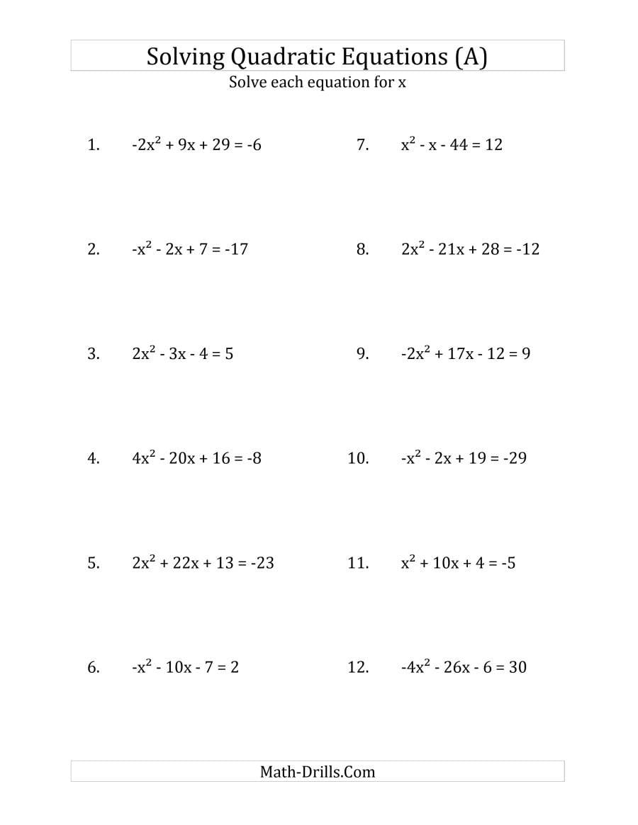 Solving Quadratic Equations By Quadratic Formula Worksheet Db excel