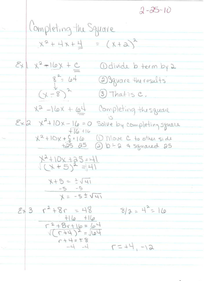 Solving Quadratic Equationscompleting The Square