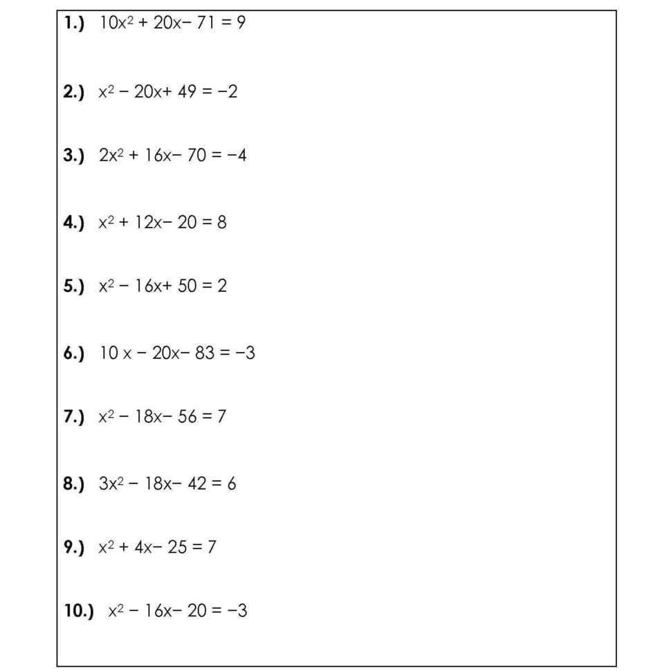 Solving Quadratic Equationscompleting The Square