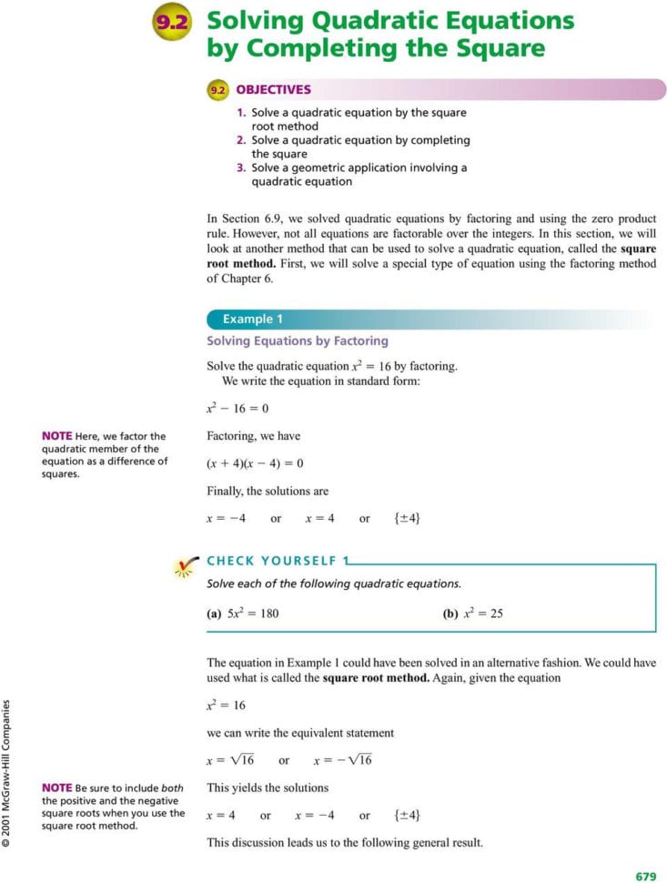 Solving Quadratic Equationscompleting The Square  Pdf
