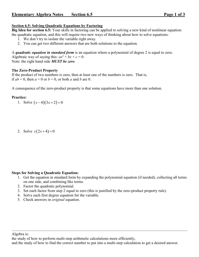 Solving Quadratic Equationsfactoring