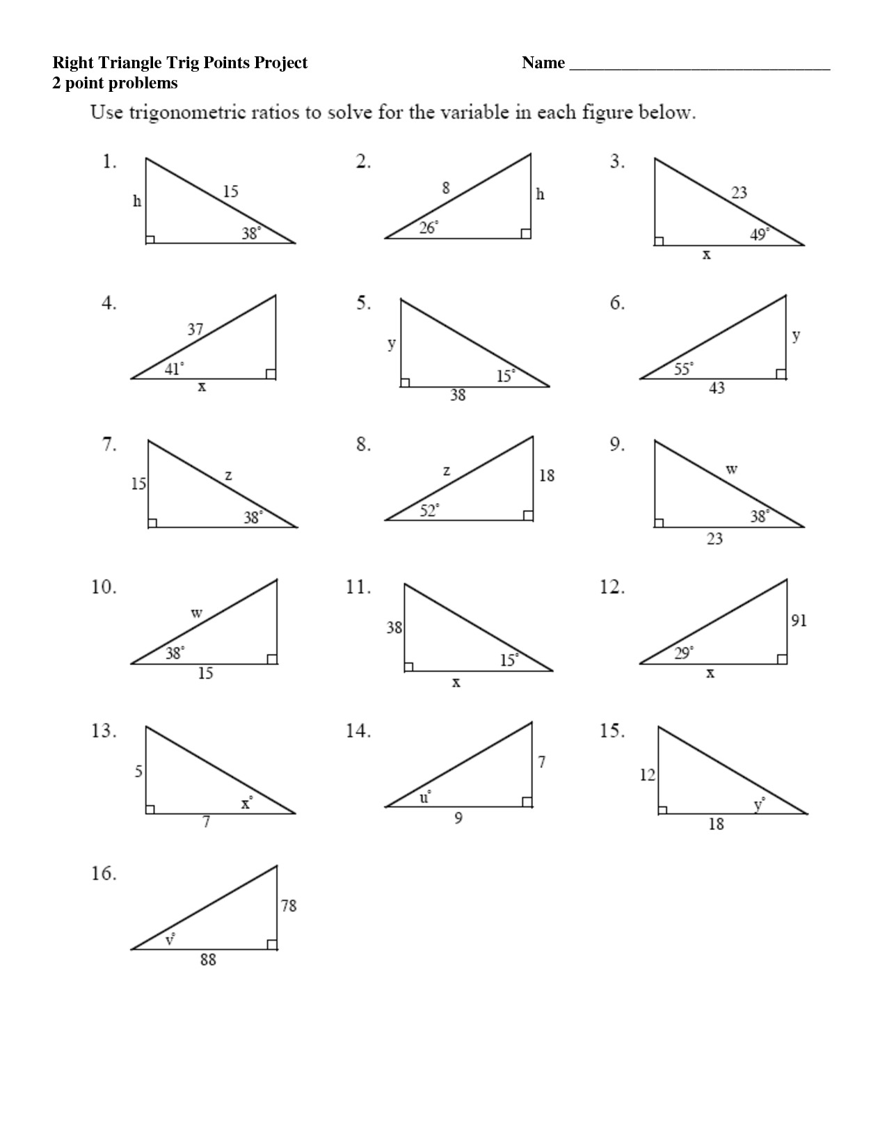 Solving Right Triangles Worksheet Math Worksheets Grade 4