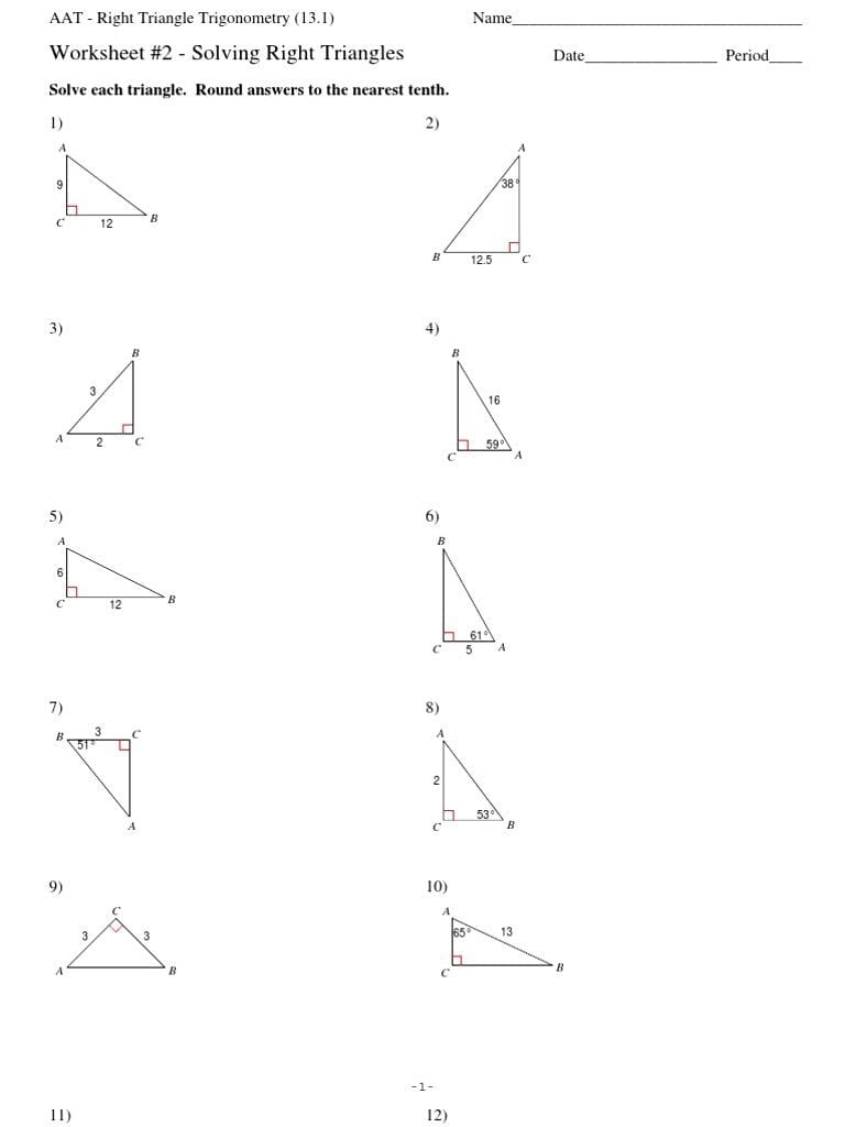 Solving Right Triangles Worksheet  Soccerphysicsonline