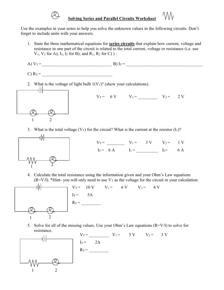 Circuits Worksheet With Answers