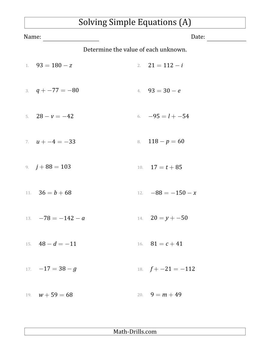 Solving Simple Linear Equations With Unknown Values Between
