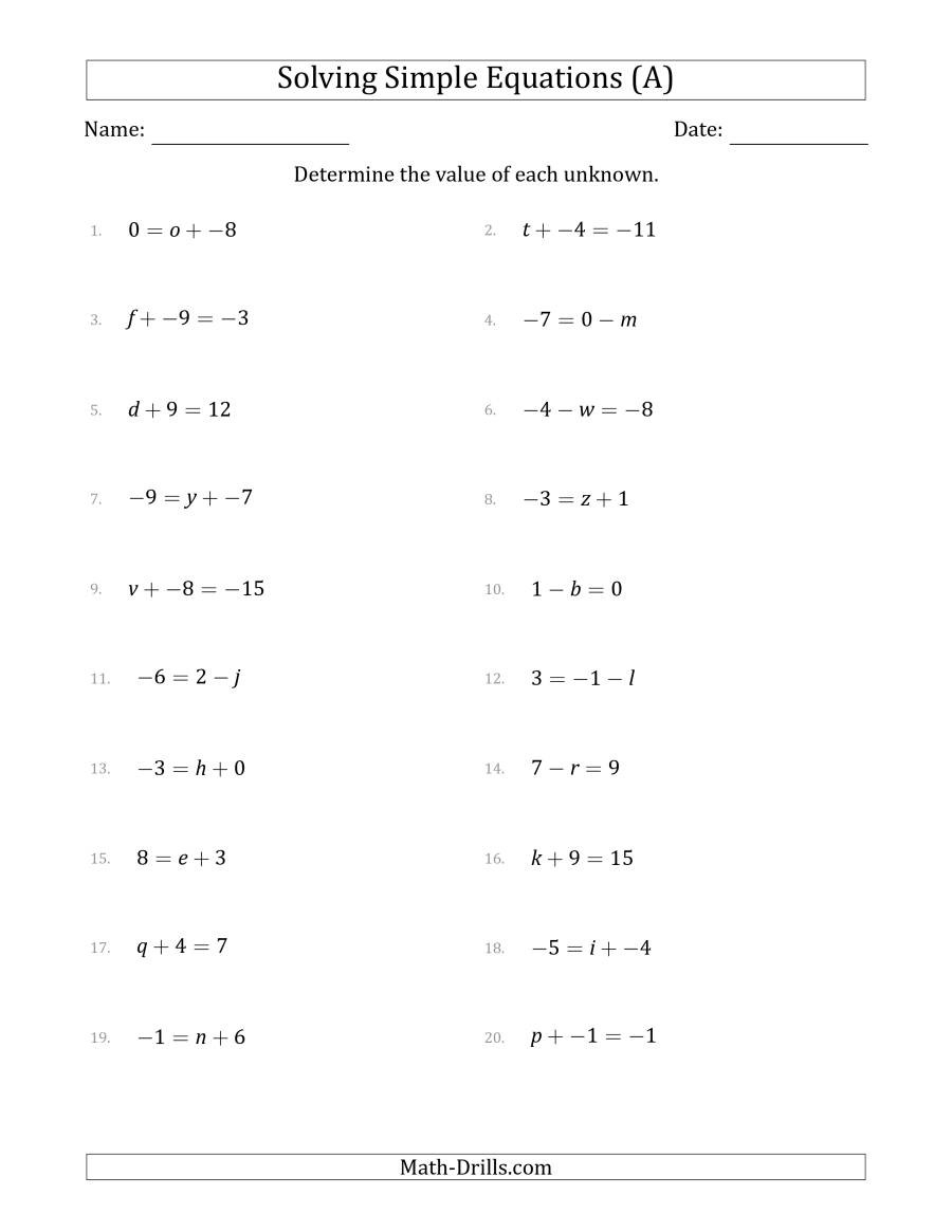Solving Simple Linear Equations With Unknown Values Between 9 And 9